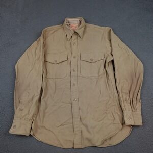 Vintage Creighton Shirt Mens Medium Khaki Military Style Long Sleeve 50s